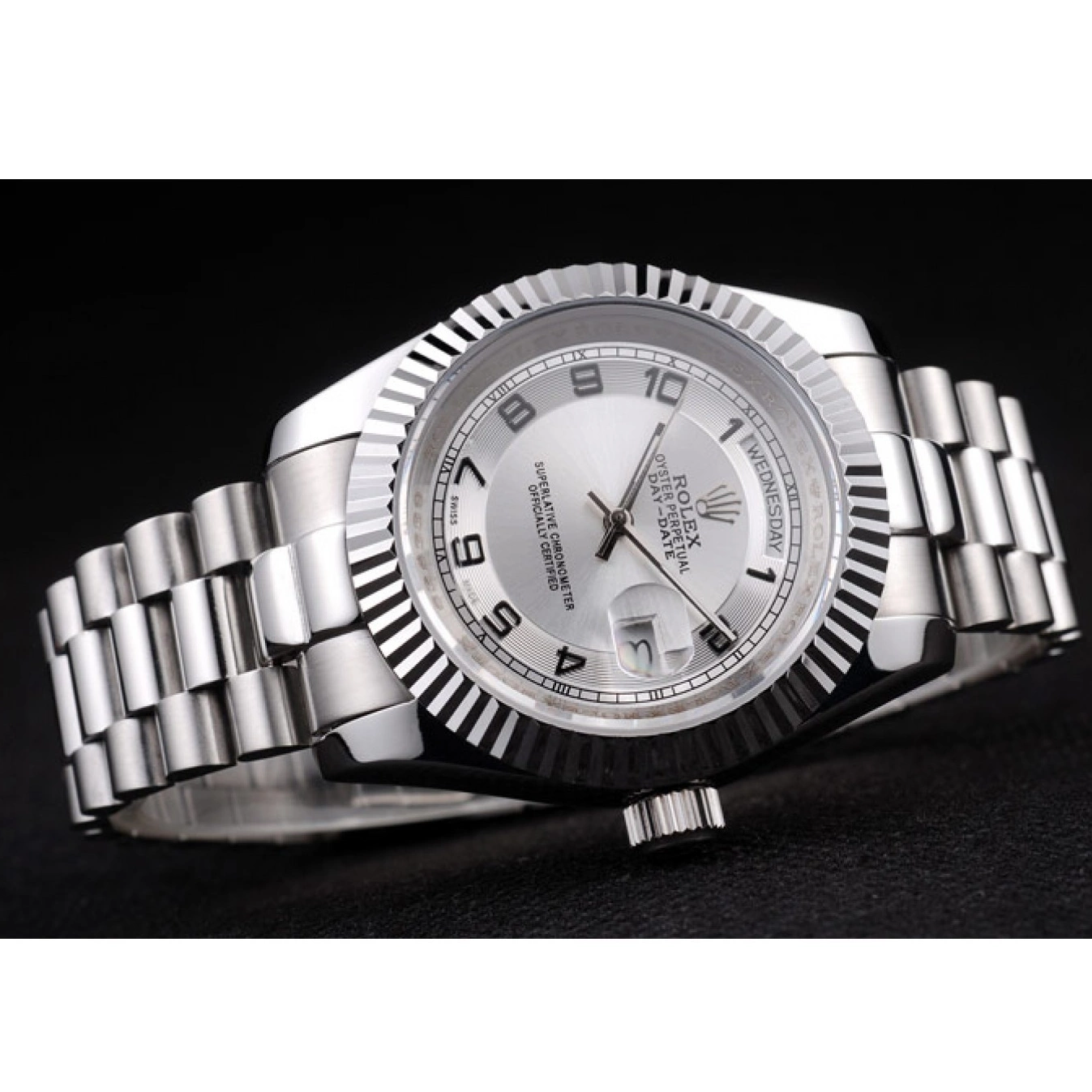 Aaa replica watch Steel Stainless Day-Date Polished White Dial Rolex 0701